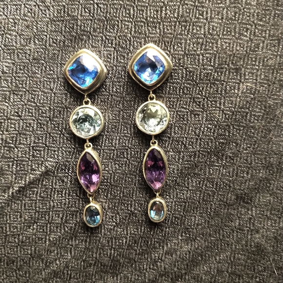 Stunning multi stone SS dangling earrings - Picture 2 of 6